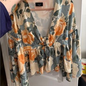 VICI Women's Floral Top - Orange and Blue